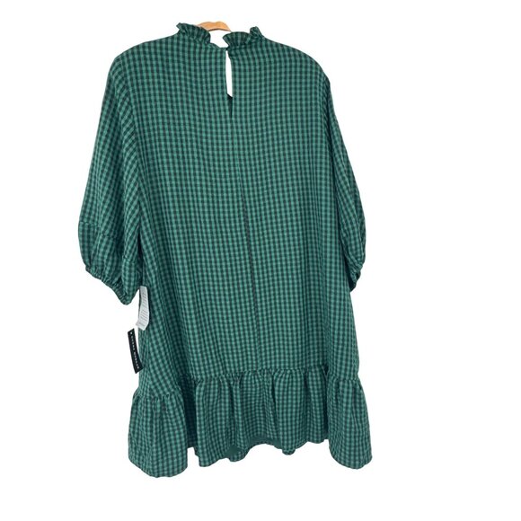 Donna Morgan dress womens size 14 Green Gingham crinkle Ruffle Hem mini new - Picture 6 of 7